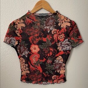 Y2K 90s Mesh sheer floral fairy whimsy mall cyber goth grunge indie sleeze top M